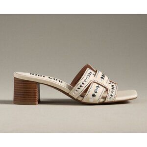 Anthropologie Bibi Lou Holly Studded Heels Ivory Leather Slide Mule 38 7.5 NIB